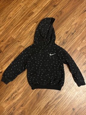 Nike Black Kids' Hoodie with White Swoosh and Micro Print